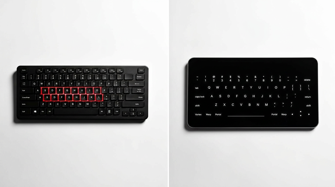 Traditional keyboard beside an adaptive touch surface